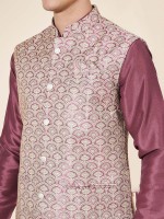 Light Plum Pure Silk Readymade Kurta Pajama With Jacket